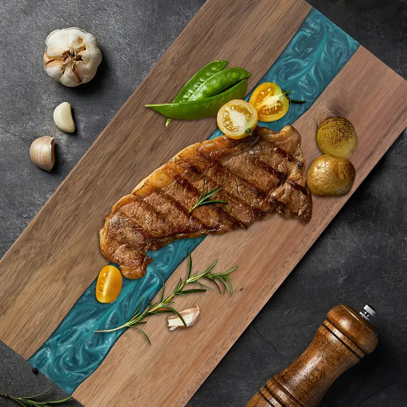 Resin River Chopping Board Acacia Wood Serving Board with Epoxy Resin Inlay Wooden Cheese and Charcuterie Board for Kitchen and Dining
