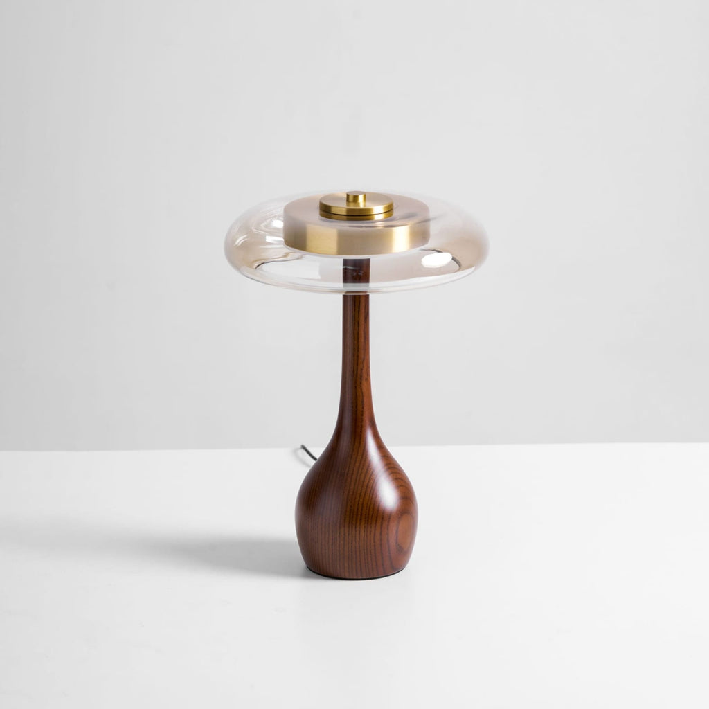 Contemporary Ash Wood And Brass Table Lamp With Glass Shade — Ashbury Home & Living