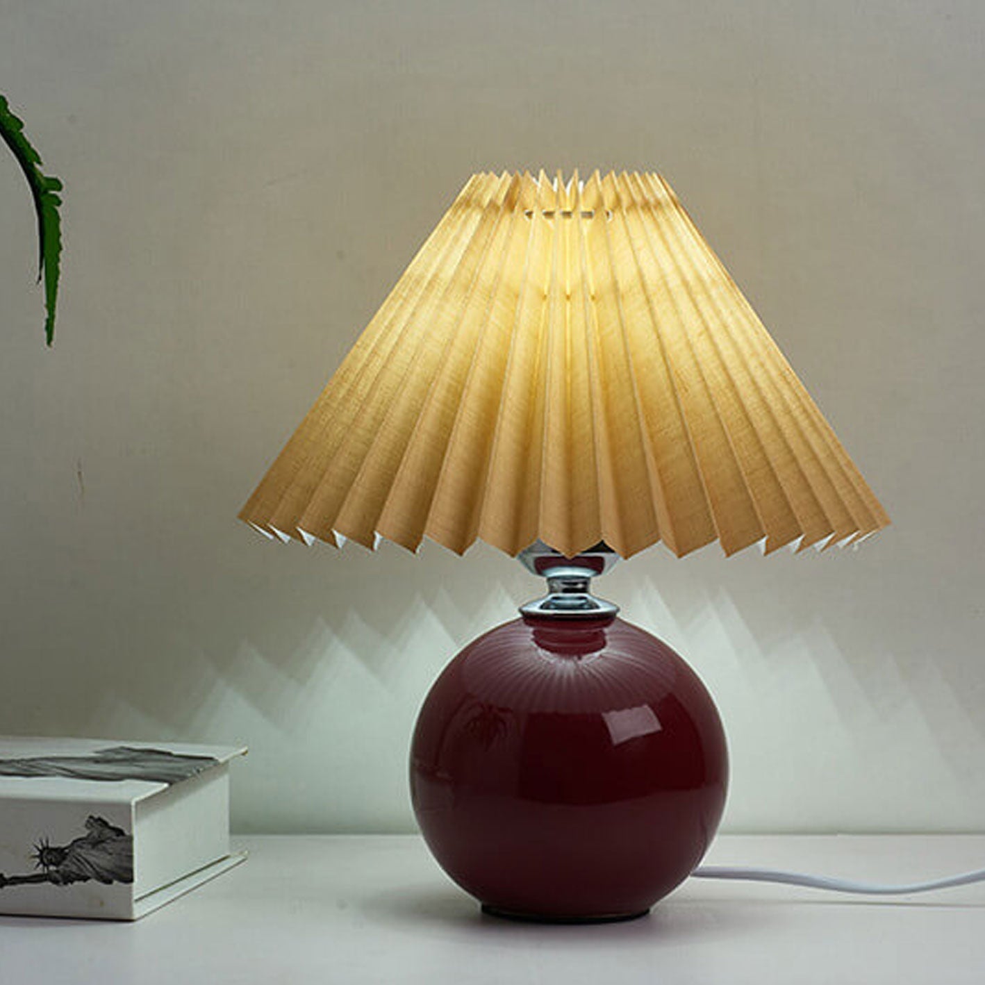 Nordic Ceramic Table Lamp With Pleated Fabric Shade