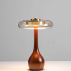 Contemporary Ash Wood And Brass Table Lamp With Glass Shade — Ashbury Home & Living