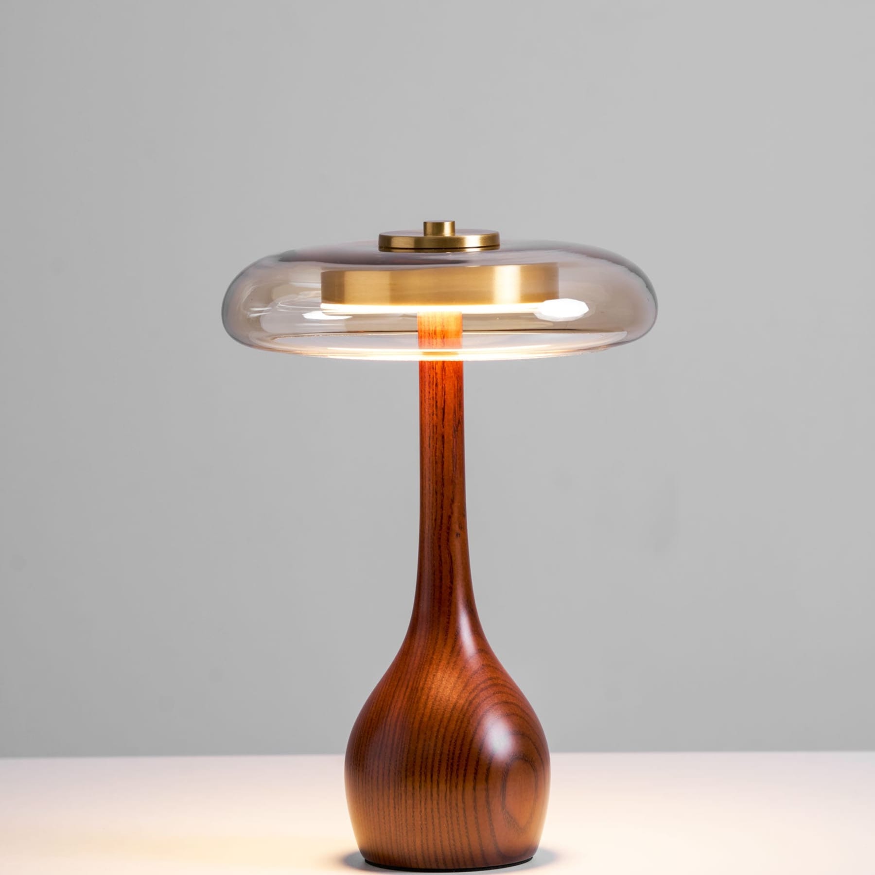 Contemporary Ash Wood And Brass Table Lamp With Glass Shade — Ashbury Home & Living
