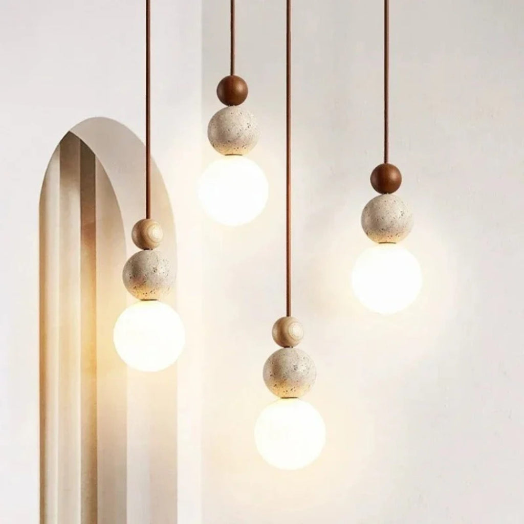 Minimalist Travertine and Wood Pendant Light for Dining Rooms — Ashbury Home & Living