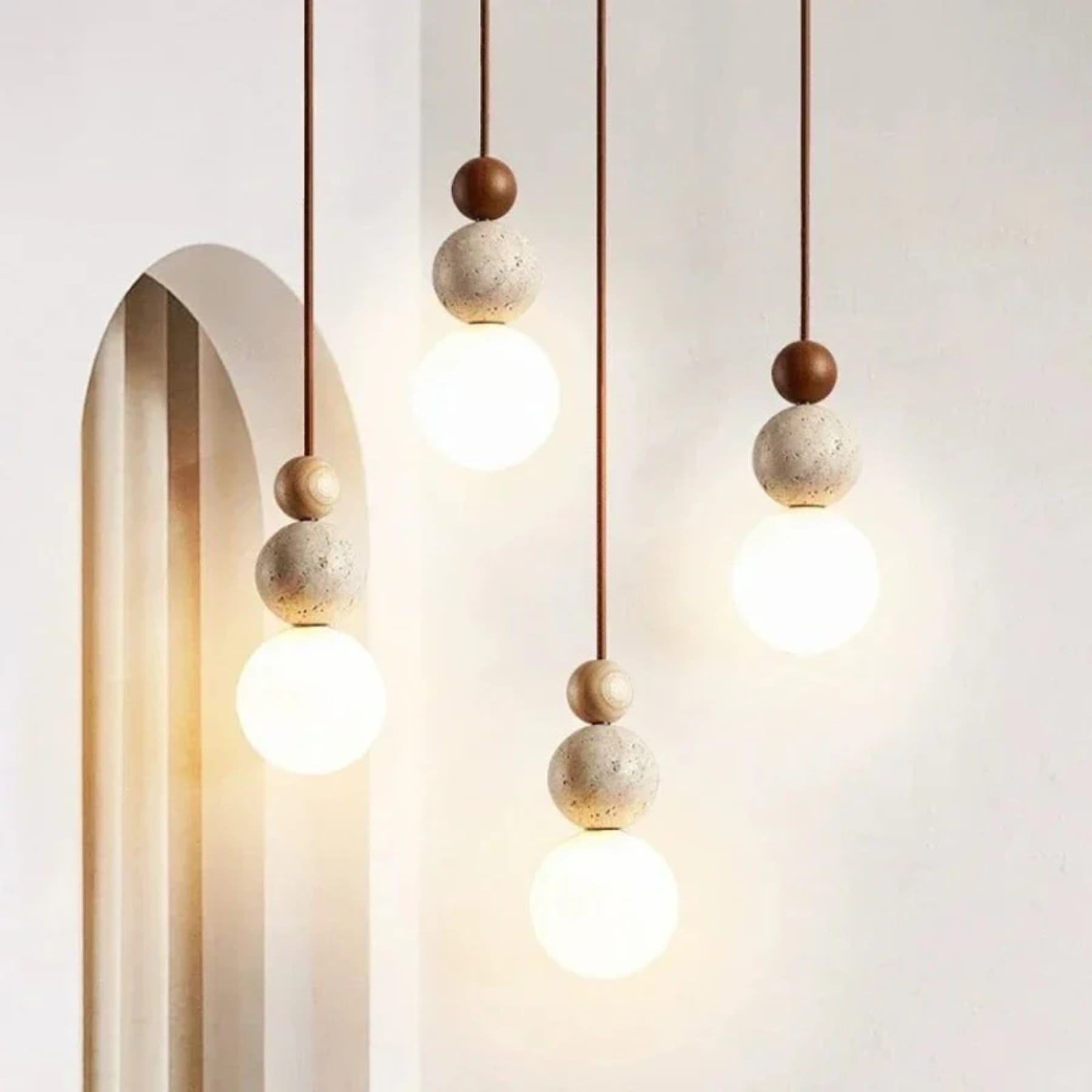 Minimalist Travertine and Wood Pendant Light for Dining Rooms — Ashbury Home & Living