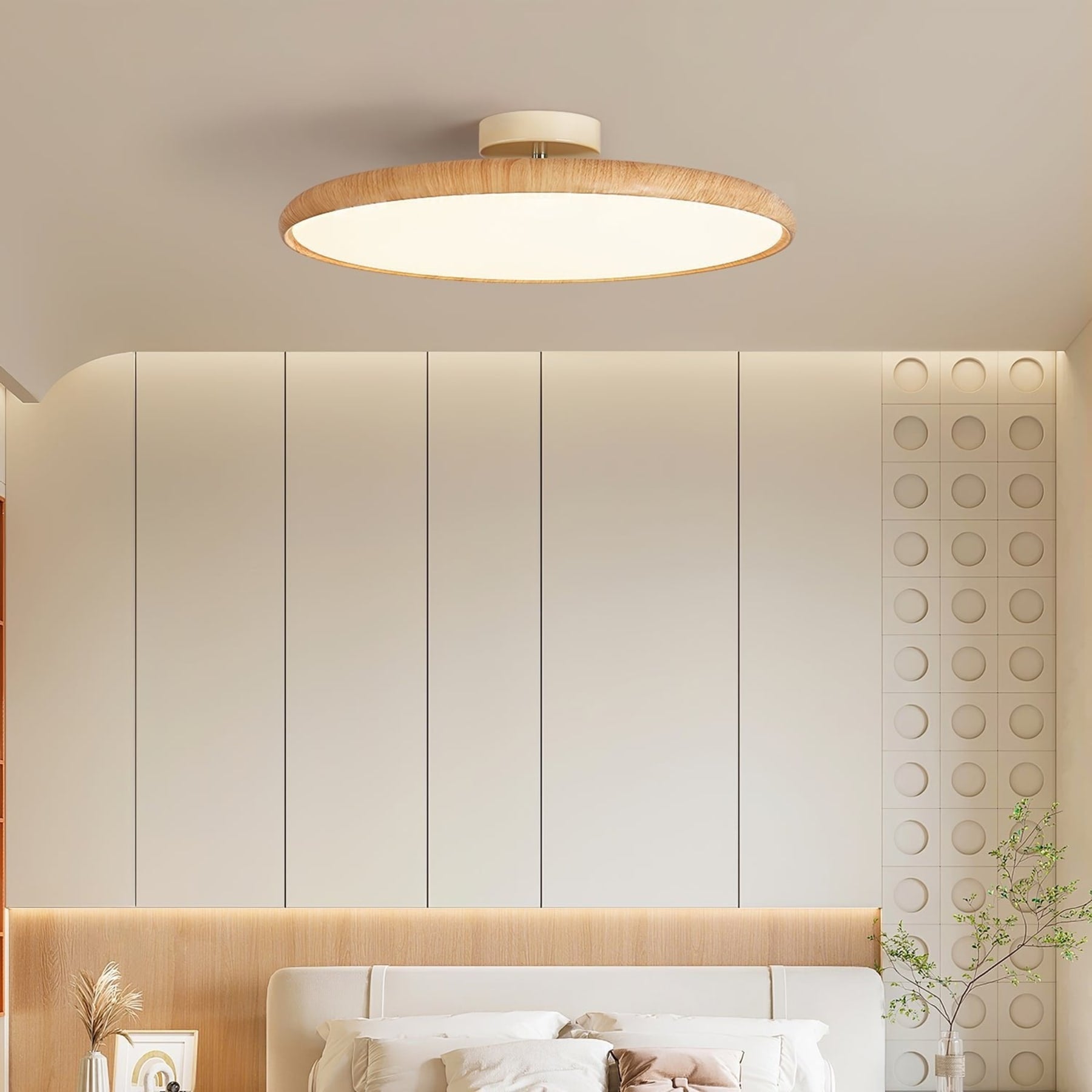 Scandinavian Wood-Effect Flush Mount Ceiling Light With Tri-Colour Glow — Ashbury Home & Living