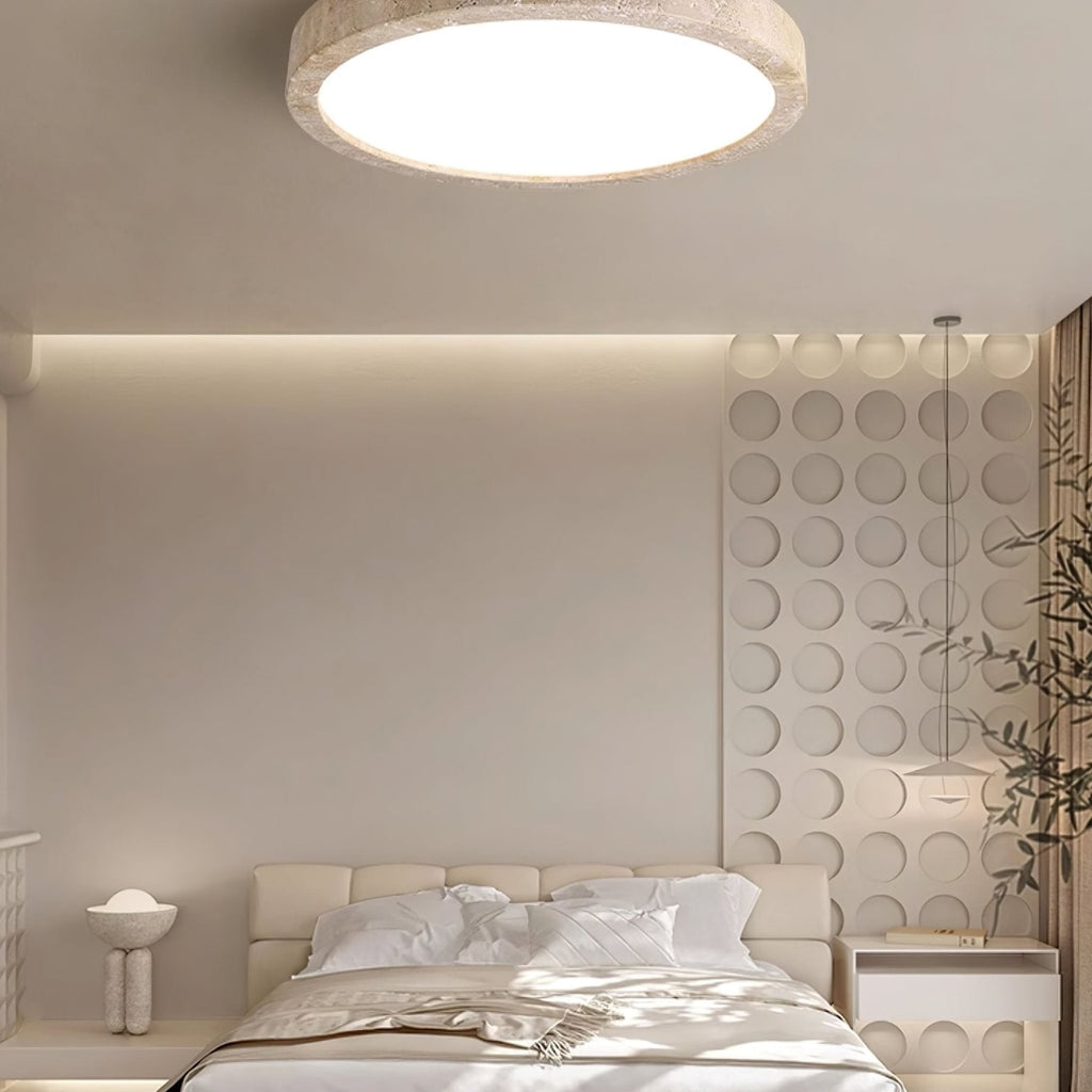 Modern Travertine Flush Mount Ceiling Light With Slim Profile — Ashbury Home & Living