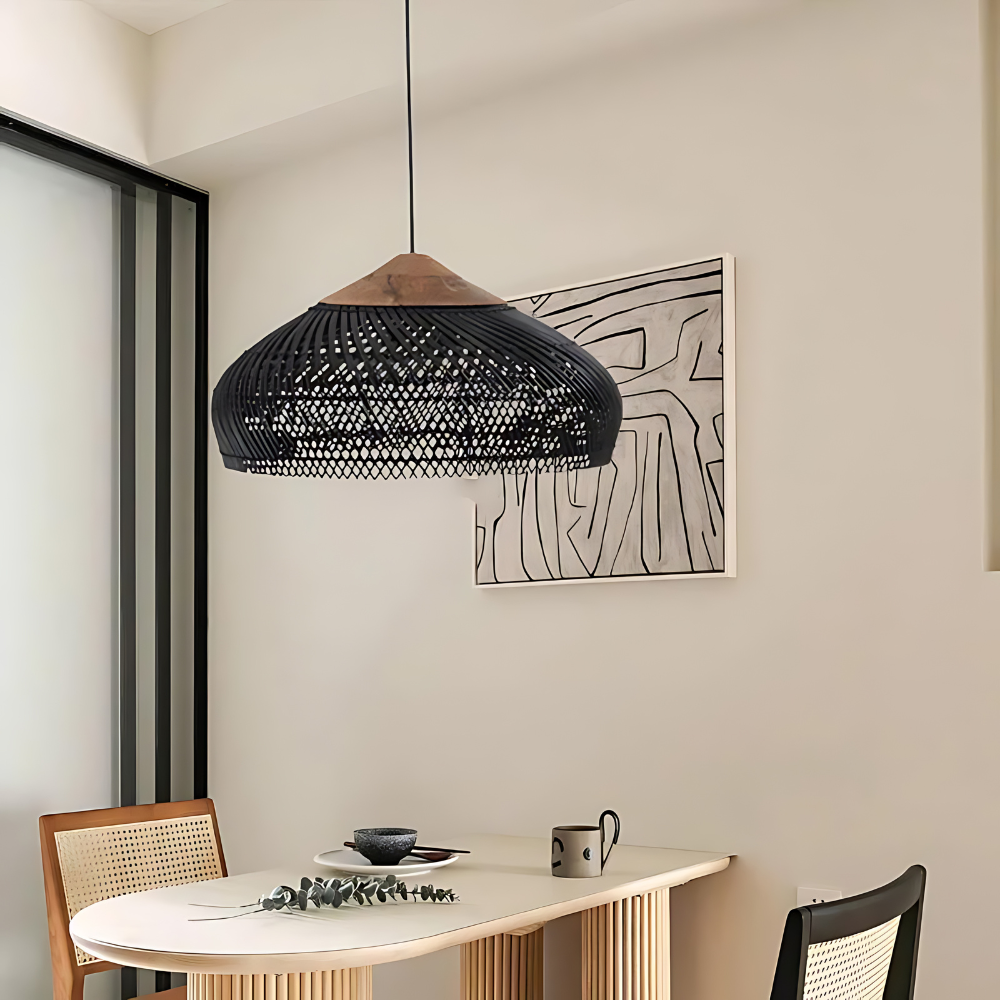 Bohemian Rattan Pendant Light With Woven Dome Shade