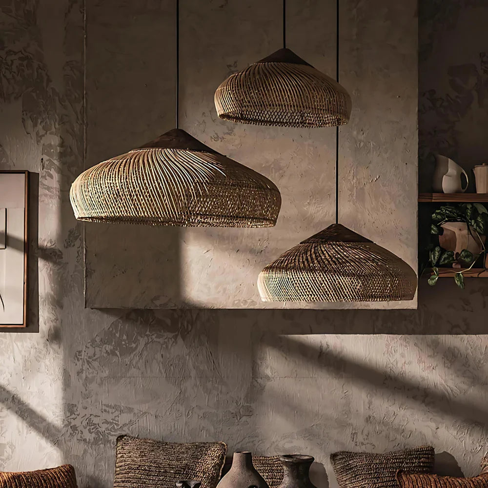 Bohemian Rattan Pendant Light With Woven Dome Shade