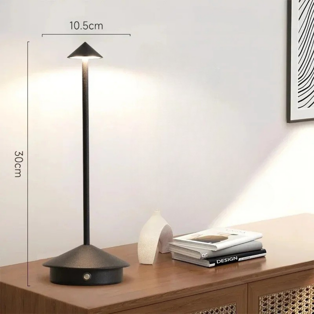Modern Aluminium Cone LED Rechargeable Table Lamp With Stepless Dimming