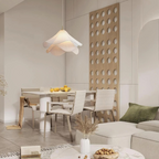 White Japandi Fabric pendant lights LED Light With Wavy Shade