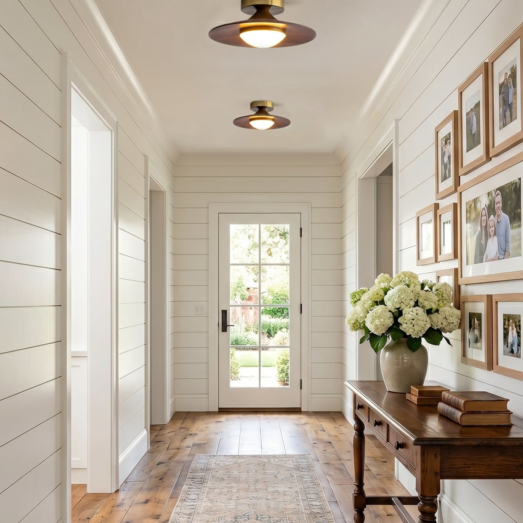 Modern Wood-Effect Round Flush Mount Ceiling Light With Integrated LED — Ashbury Home & Living