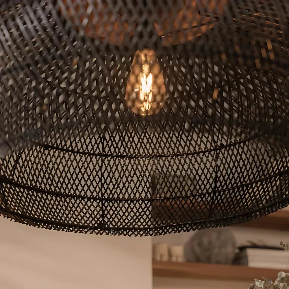 Bohemian Rattan Pendant Light With Hand-Woven Dome Shade