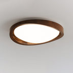Modern Wood-Effect Fabric Flush Mount Ceiling Light With Tri-Colour Glow — Ashbury Home & Living