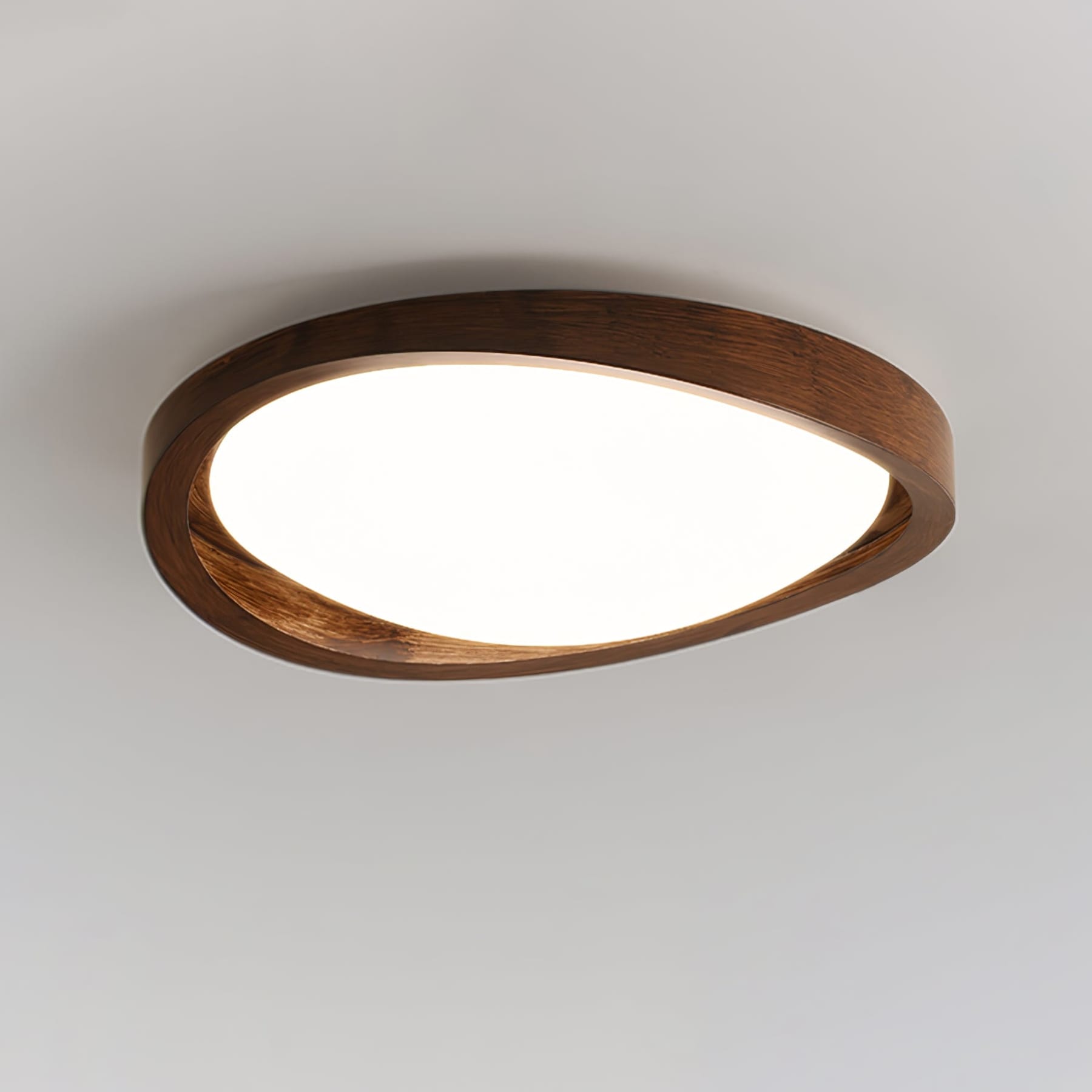 Modern Wood-Effect Fabric Flush Mount Ceiling Light With Tri-Colour Glow — Ashbury Home & Living