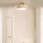 Modern Travertine and Wood Flush Mount Ceiling Light — Ashbury Home & Living