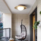 Modern Travertine and Wood Semi-Flush Ceiling Light With Warm LED Glow — Ashbury Home & Living