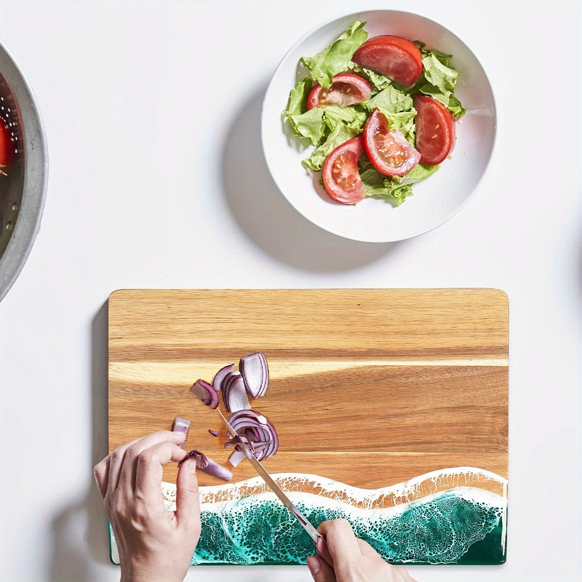Resin Chopping Board Acacia Wood Ocean Wave Serving Board Wooden Cheese Board with Epoxy Resin Inlay for Kitchen | Charcuterie and Bread