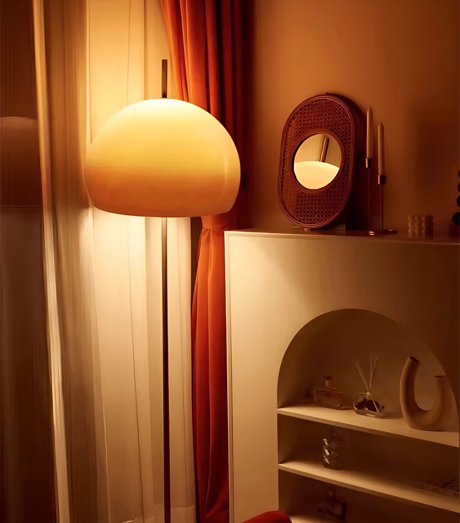 Vintage Orange Glass Globe Floor Lamp With Slim Metal Stand