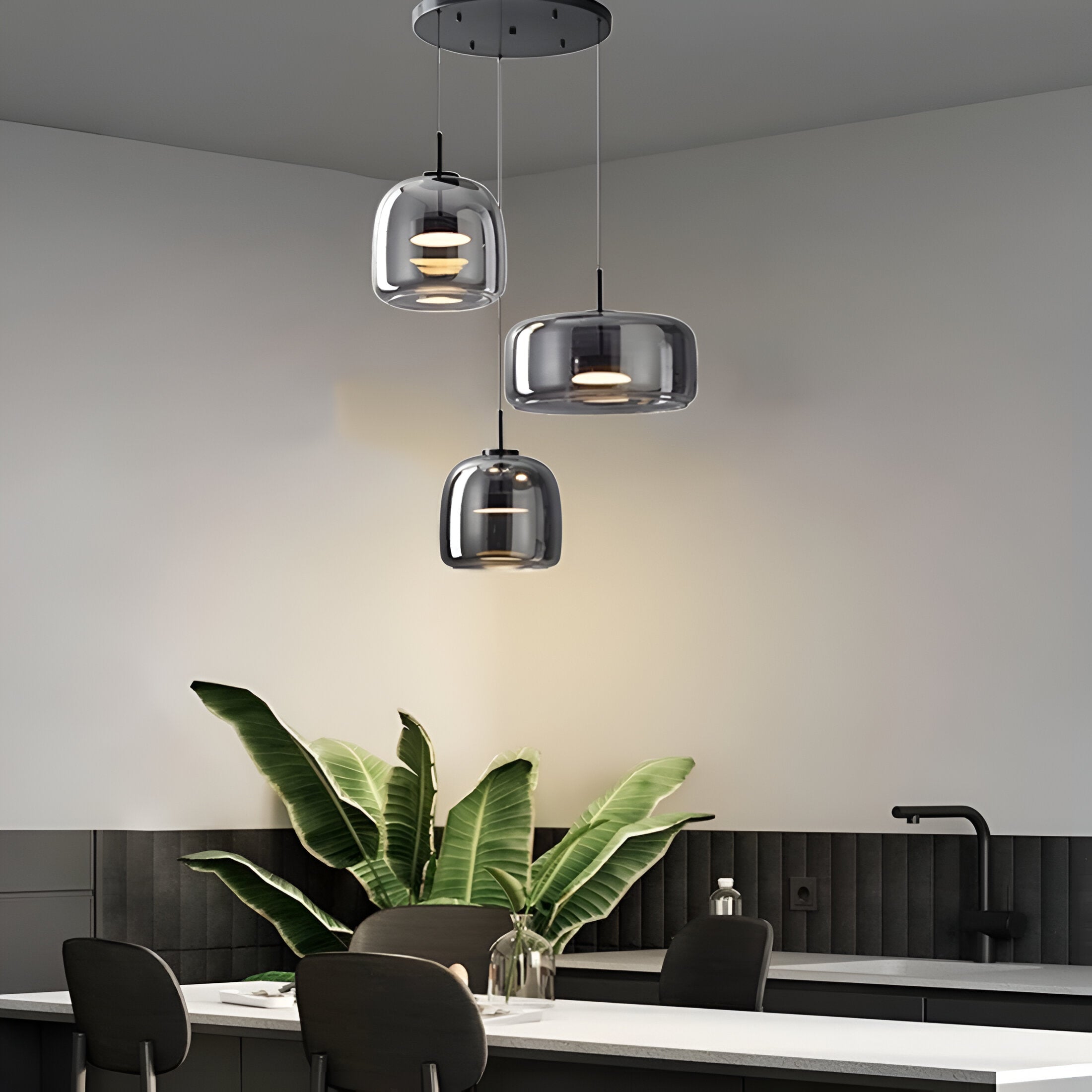 Retro Trio pendant lights LED Light With Hand-Blown Glass Shades