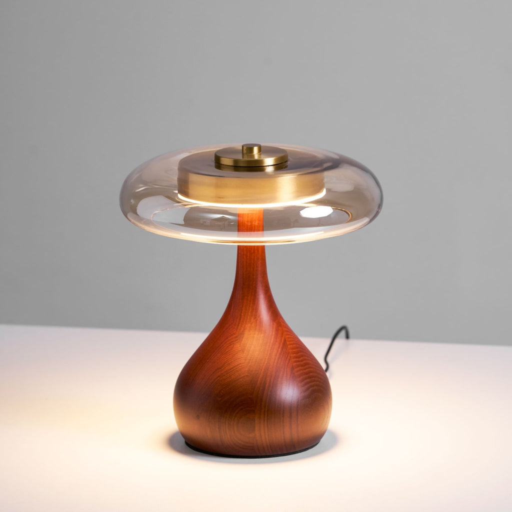Contemporary Ash Wood And Brass Table Lamp With Glass Shade — Ashbury Home & Living