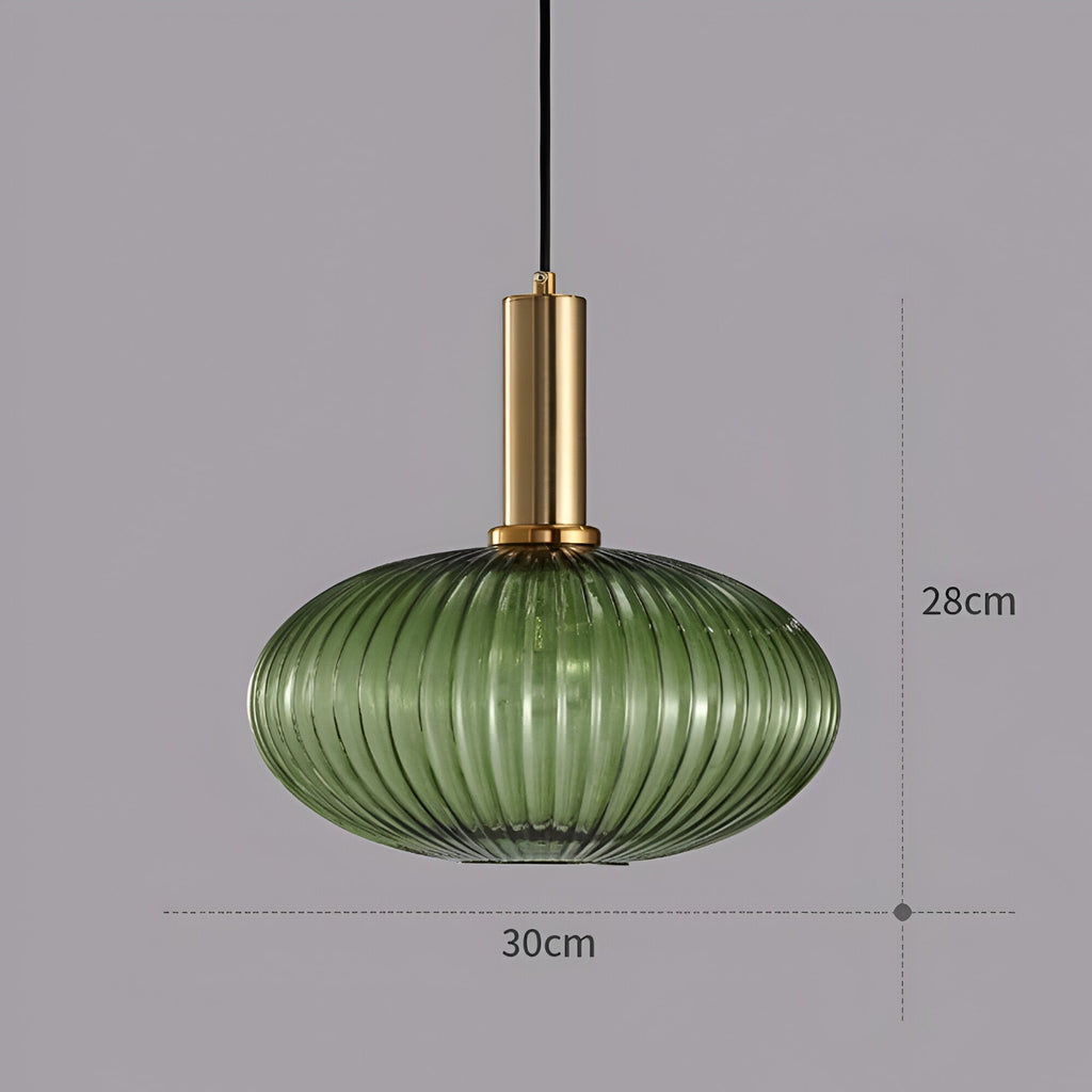 Ribbed Glass Pendant Lights With Metal Tube Fitting