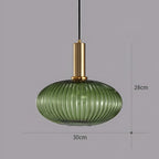 Ribbed Glass Pendant Lights With Metal Tube Fitting