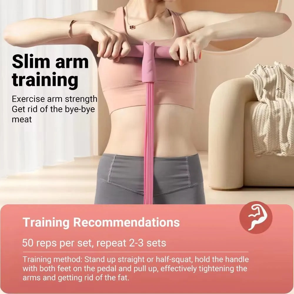Pedal Resistance Band Four Tube Latex Sit Up Pull Rope with Foam Handles and Non Slip Foot Pedals Home Workout Trainer for Abdominal | Arm and Leg