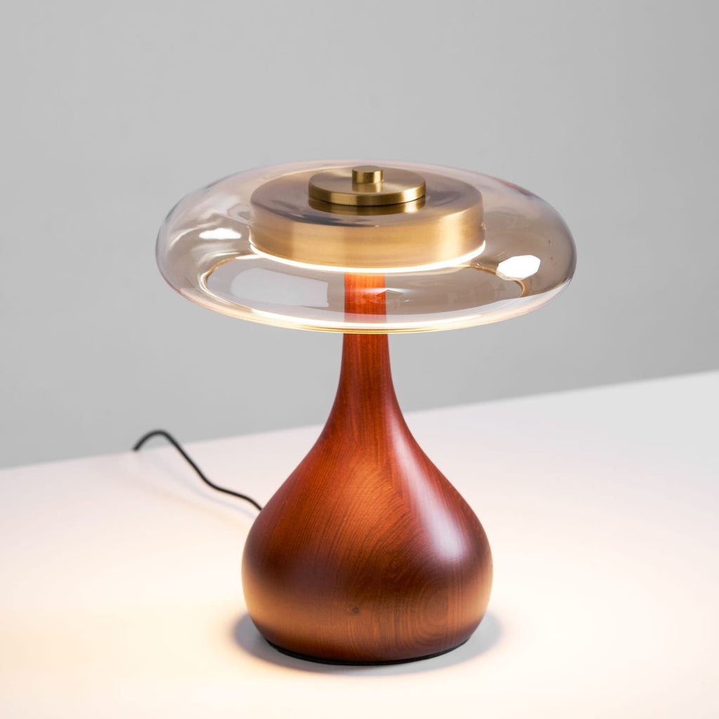 Contemporary Ash Wood And Brass Table Lamp With Glass Shade — Ashbury Home & Living