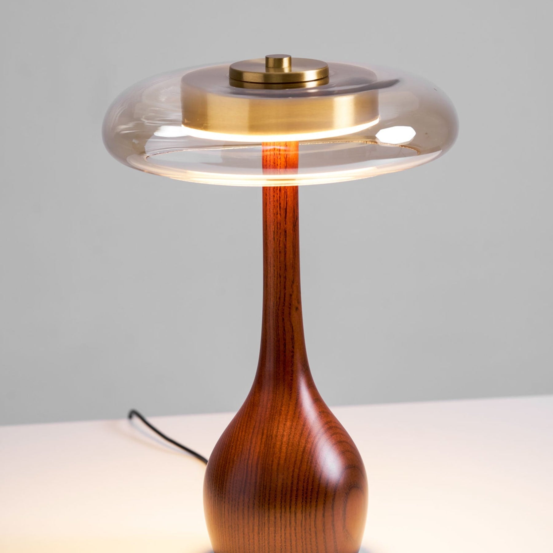 Contemporary Ash Wood And Brass Table Lamp With Glass Shade — Ashbury Home & Living