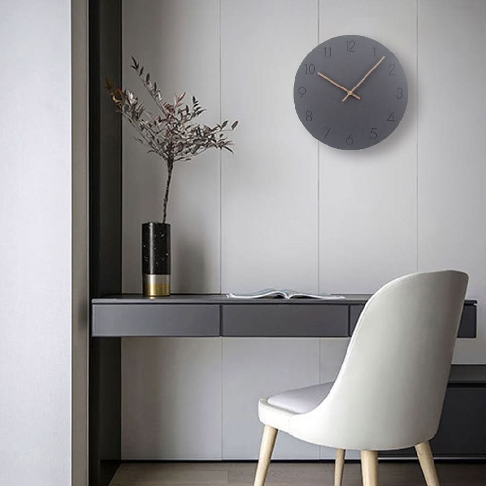 Silent Wall Clock Nordic Minimalist Non-Ticking MDF Wall Clock with Walnut Wood Hands Modern Round Clock for Living Room, Kitchen and Office