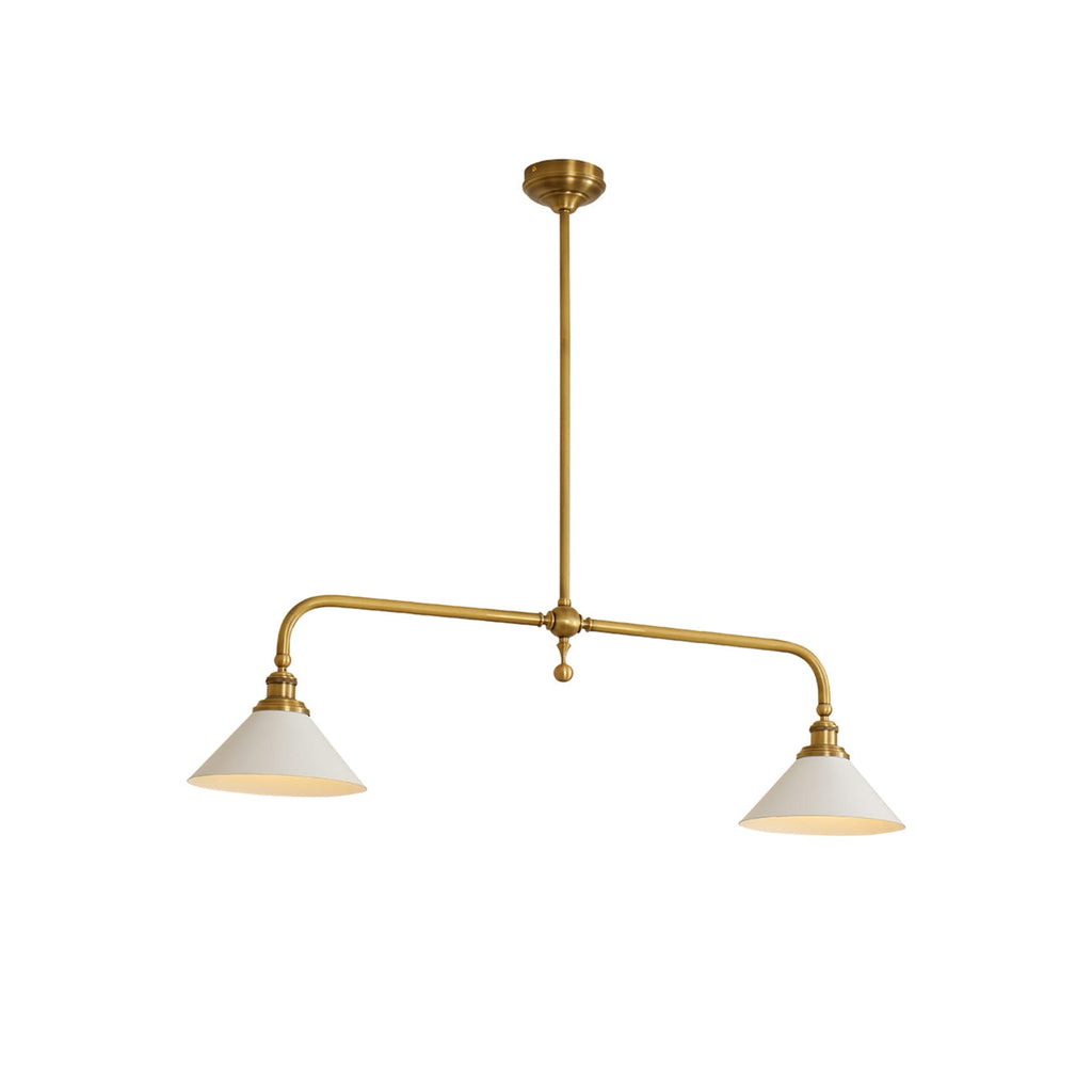 Modern Brass Pendant Light With Ceramic Shades for Dining Room in 2 heads L 120cm x W 23cm x H 30cm / L 47.2″ x W 9.1″ x H 11.8″ — Ashbury Home & Living