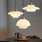 Art Deco Layered Glass Pendant Light With Dome Shade