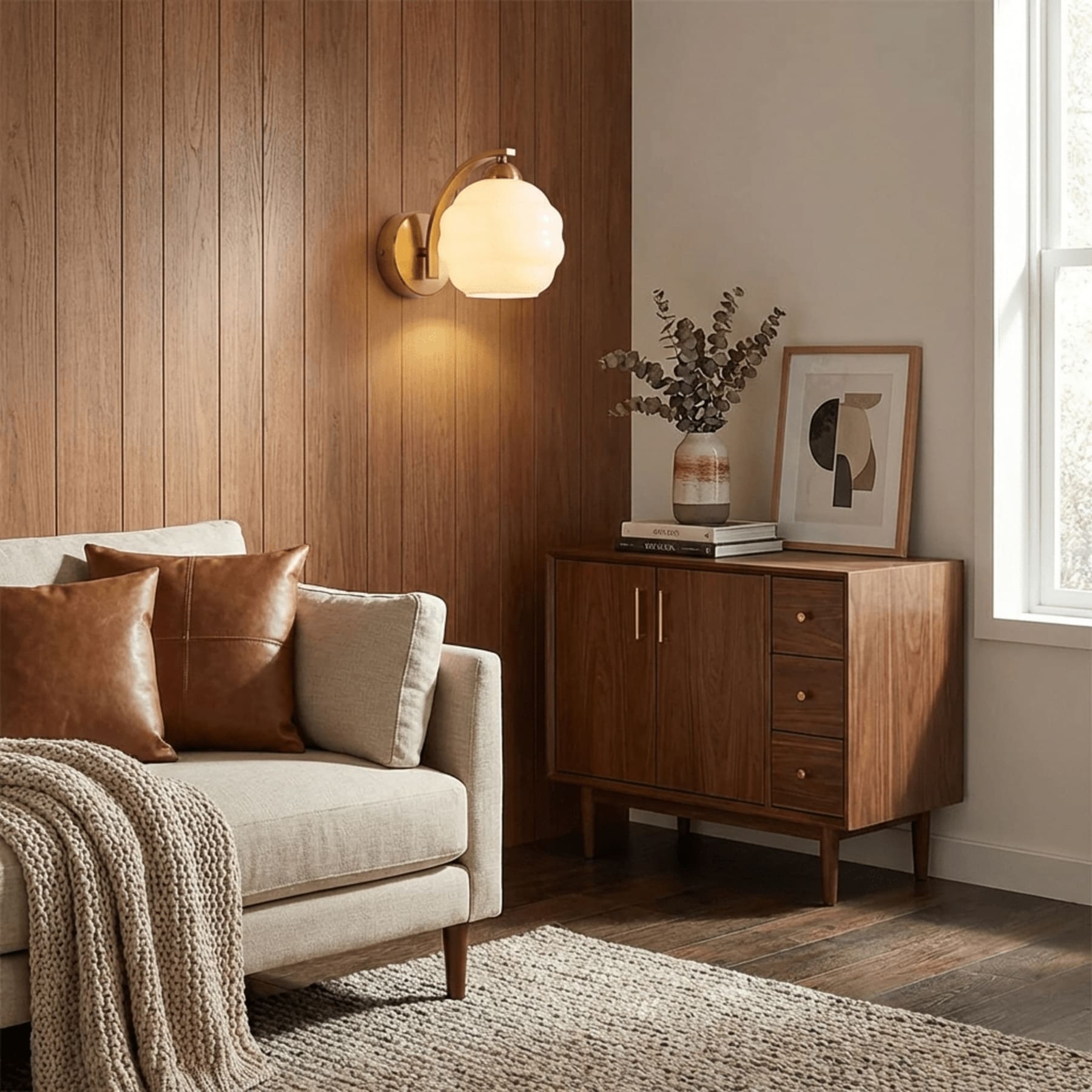 Contemporary Wrought Iron and Glass Wall Light With Warm LED Glow — Ashbury Home & Living