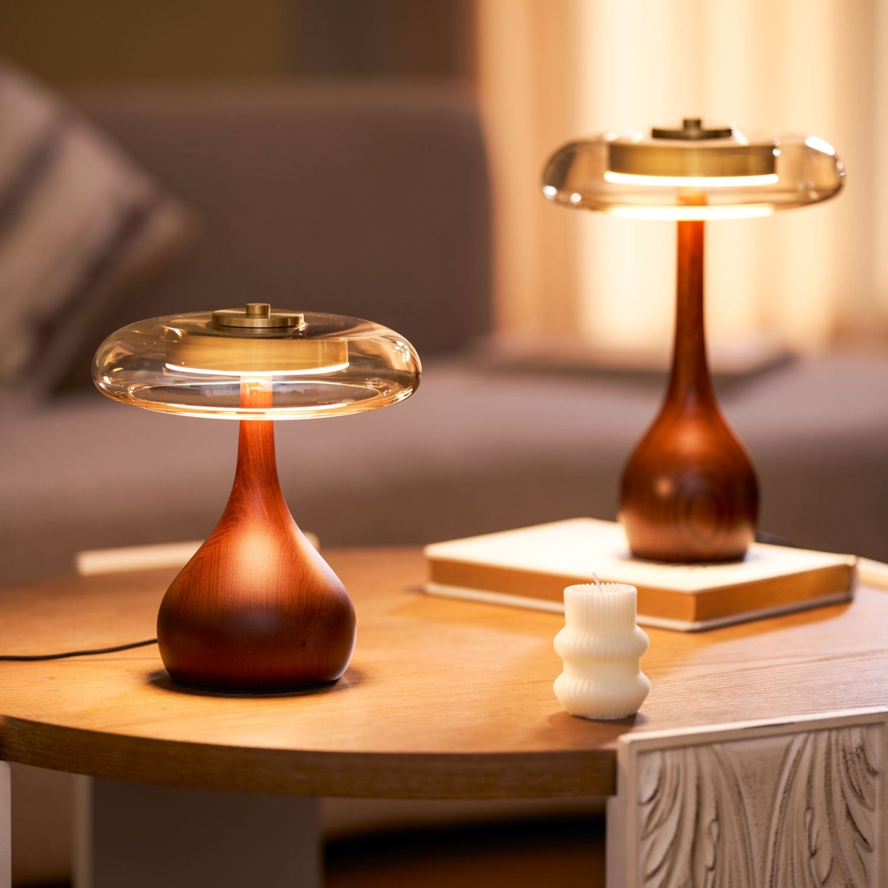 Contemporary Ash Wood And Brass Table Lamp With Glass Shade — Ashbury Home & Living
