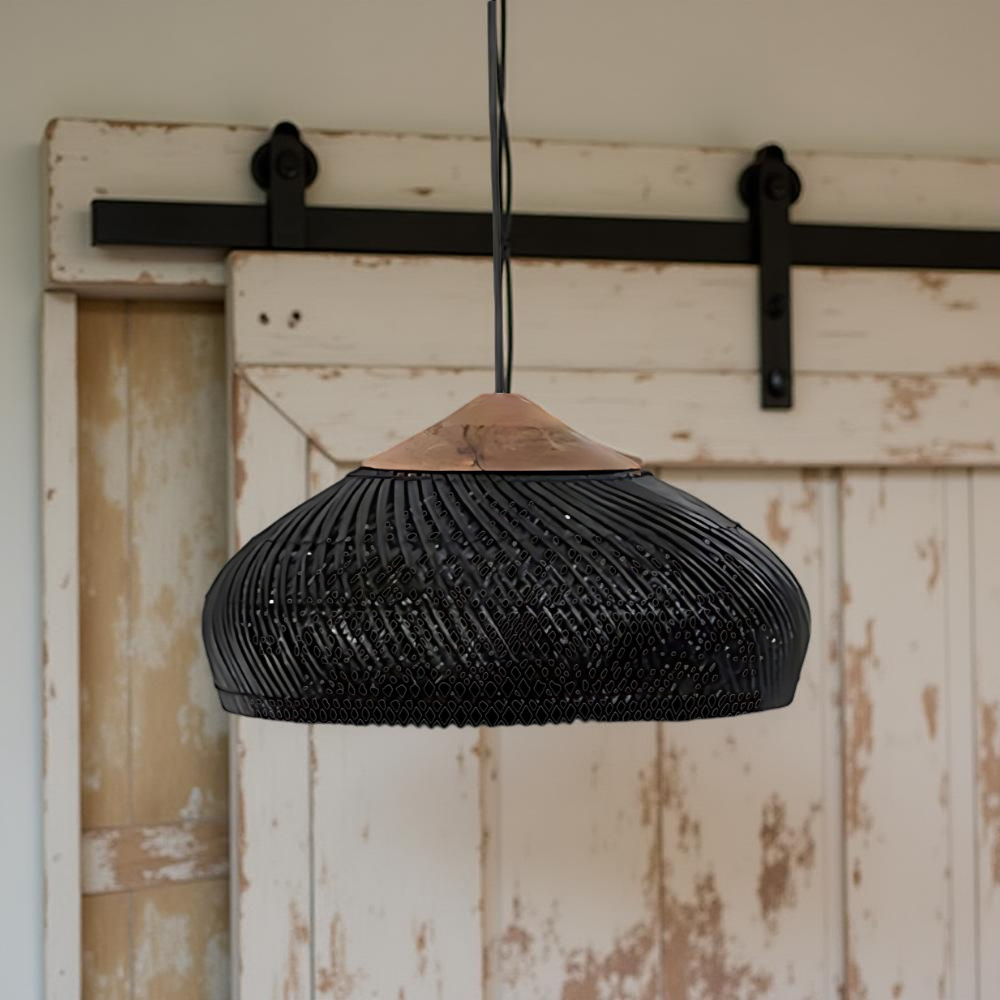 Bohemian Rattan Pendant Light With Woven Dome Shade