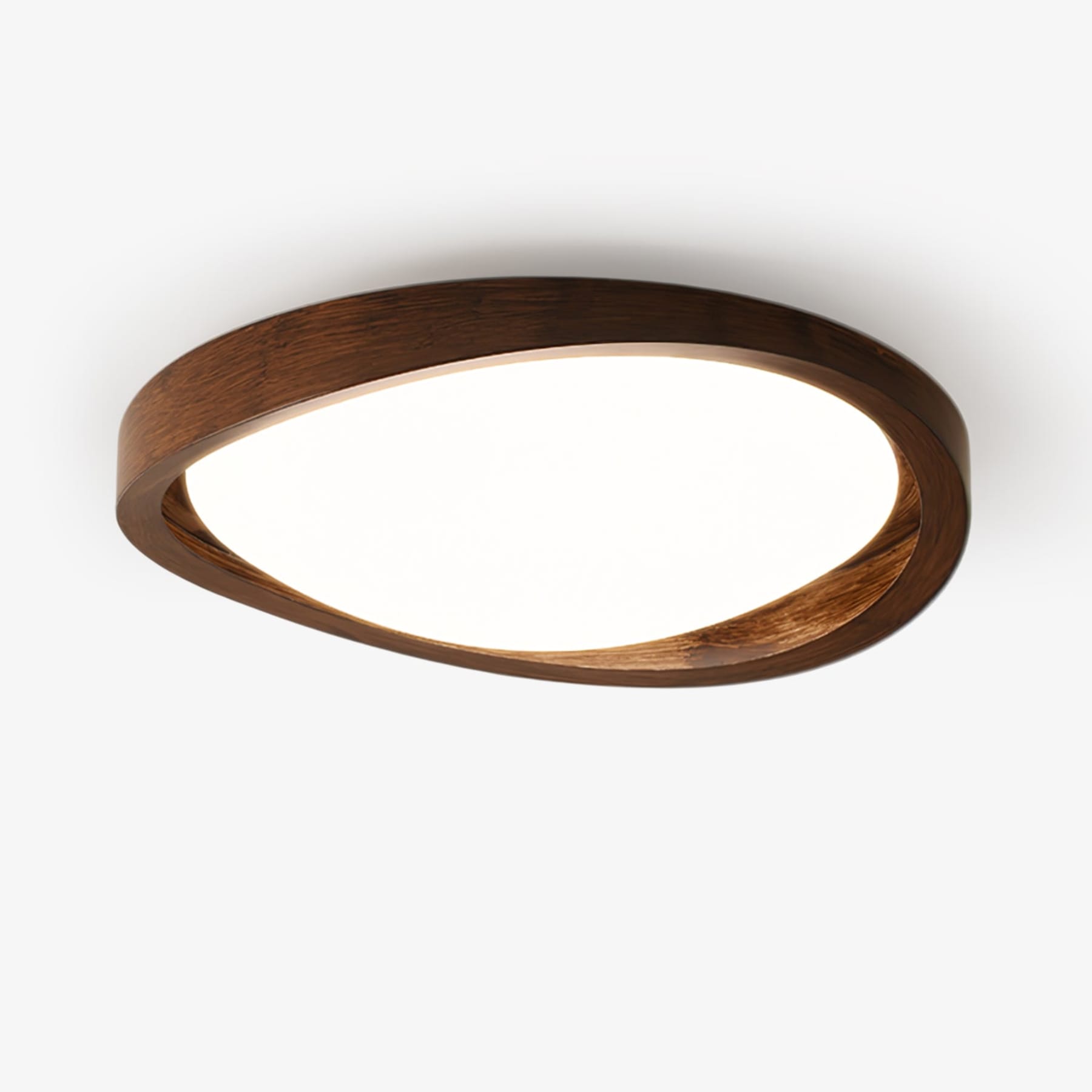 Modern Wood-Effect Fabric Flush Mount Ceiling Light With Tri-Colour Glow in Walnut Wood Grain — Ashbury Home & Living