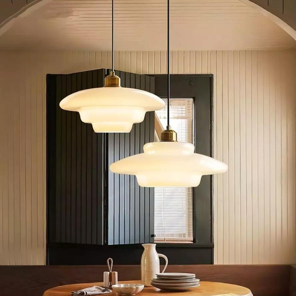 Art Deco Layered Glass Pendant Light With Dome Shade