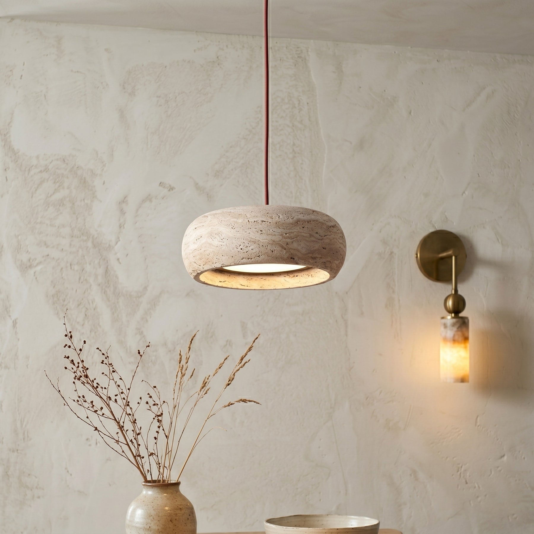 Modern Travertine Stone Pendant Light With Dimmable Remote Control — Ashbury Home & Living