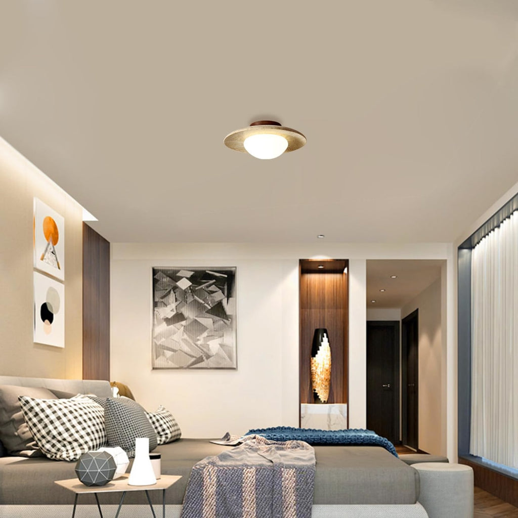 Modern Travertine and Wood Semi-Flush Ceiling Light With Warm LED Glow — Ashbury Home & Living