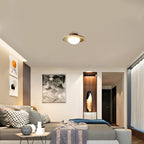 Modern Travertine and Wood Semi-Flush Ceiling Light With Warm LED Glow — Ashbury Home & Living