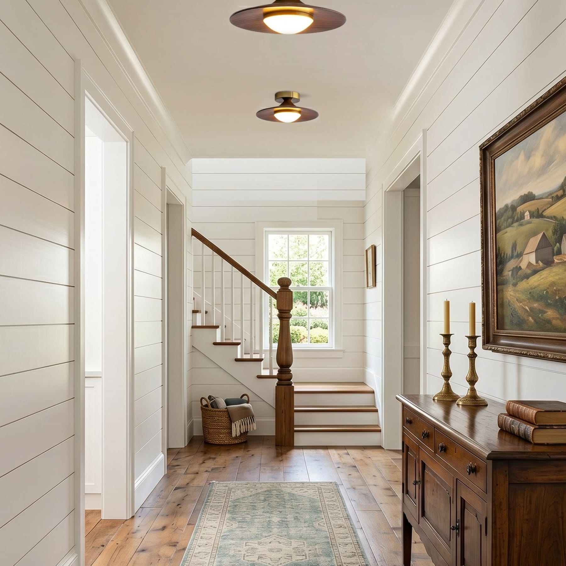 Modern Wood-Effect Round Flush Mount Ceiling Light With Integrated LED — Ashbury Home & Living