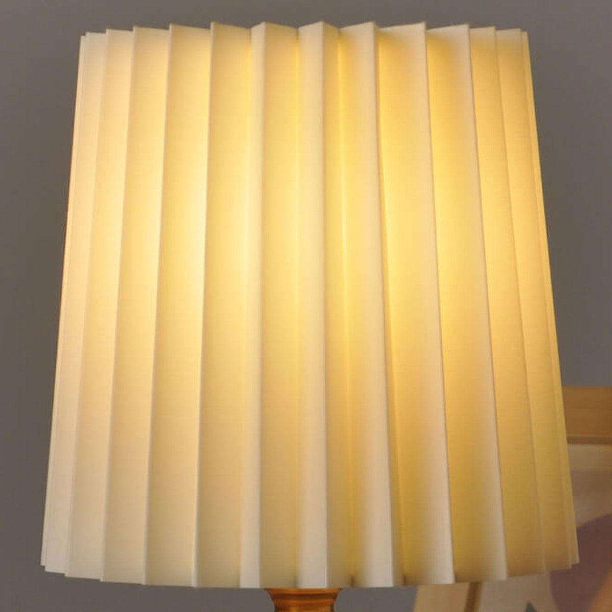 Pleated Table Lamp Solid Wood Column Base Vintage Korean Style Bedside Lamp with Fabric Shade USB or Plug In for Bedroom and Living Room