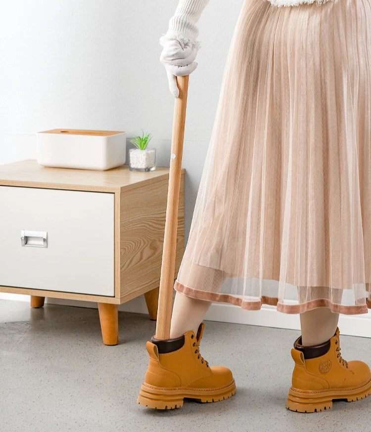 Long Handled Wooden Shoe Horn with Magnetic Wall Holder Extra Long Shoe Horn for Standing Use Hallway Shoe Aid for Boots | Trainers and Dress Shoes