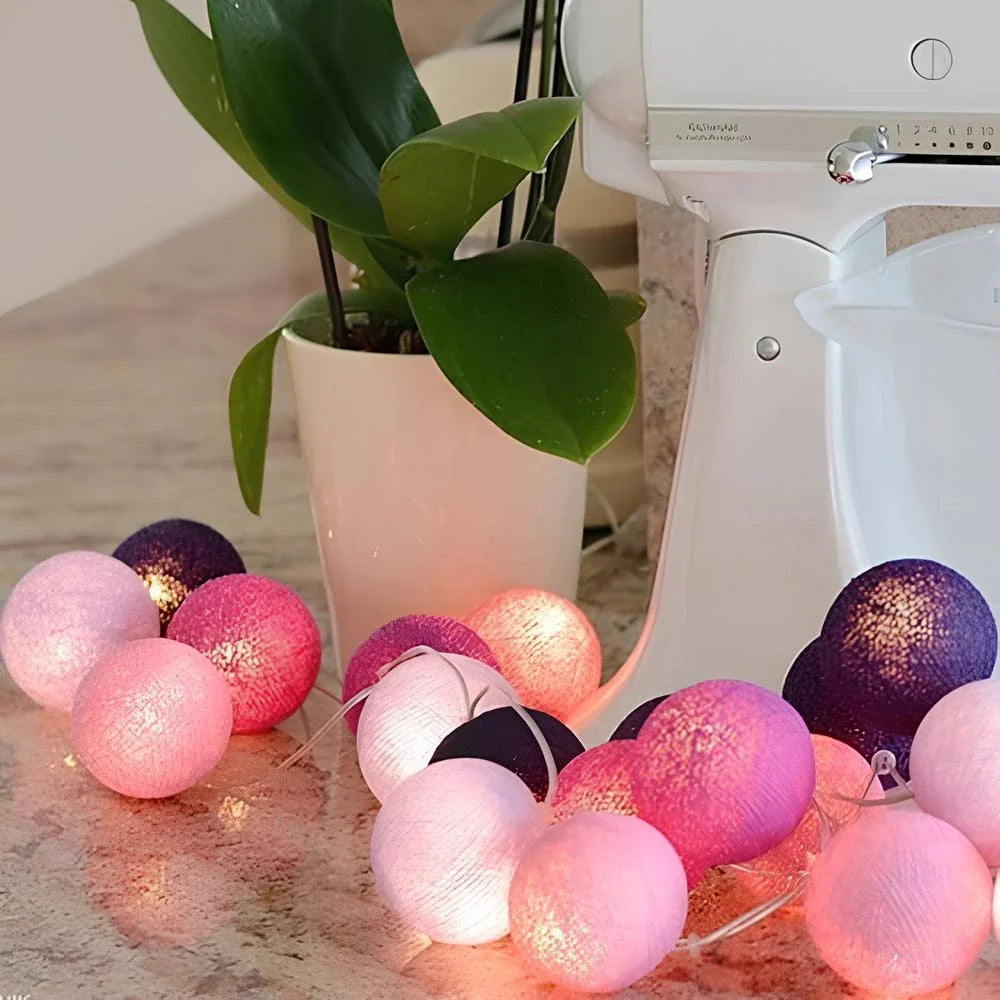 Cotton Ball String Lights LED Fairy Lights with Woven Cotton Balls Battery or USB Powered Garland Lights for Bedroom | Living Room | Nursery and Party