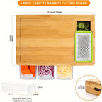 Bamboo Chopping Board with Storage Trays and Graters Kitchen Prep Station with Juice Groove and Lid for Slicing | Grating and Food Storage