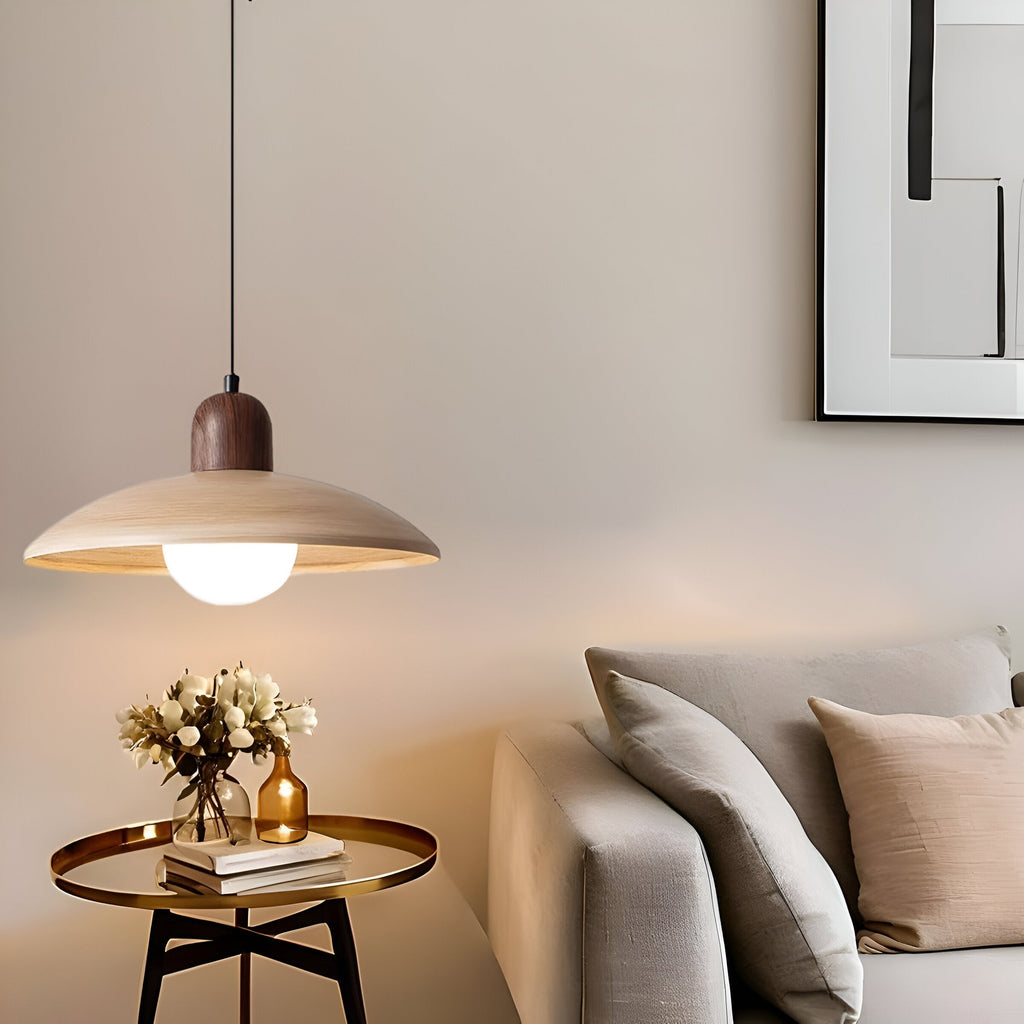 Japanese Wabi Sabi Walnut Pendant Lights With Dome Shade