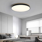 Round Flush LED Ceiling Light with Wood Trim for Living Room