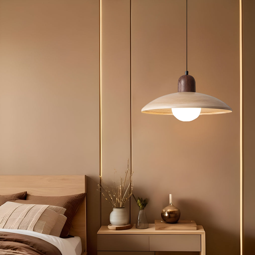 Japanese Wabi Sabi Walnut Pendant Lights With Dome Shade