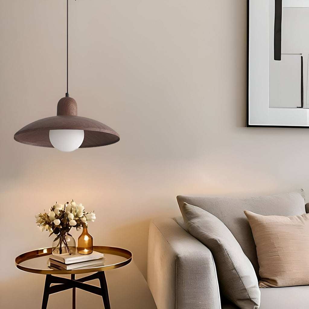 Japanese Wabi Sabi Walnut Pendant Lights With Dome Shade
