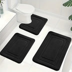 Memory Foam Bath Mat Set Absorbent Non-Slip Bathroom Rug Set with Contour Toilet Mat Machine Washable Microfibre Mats for Bathroom and Toilet