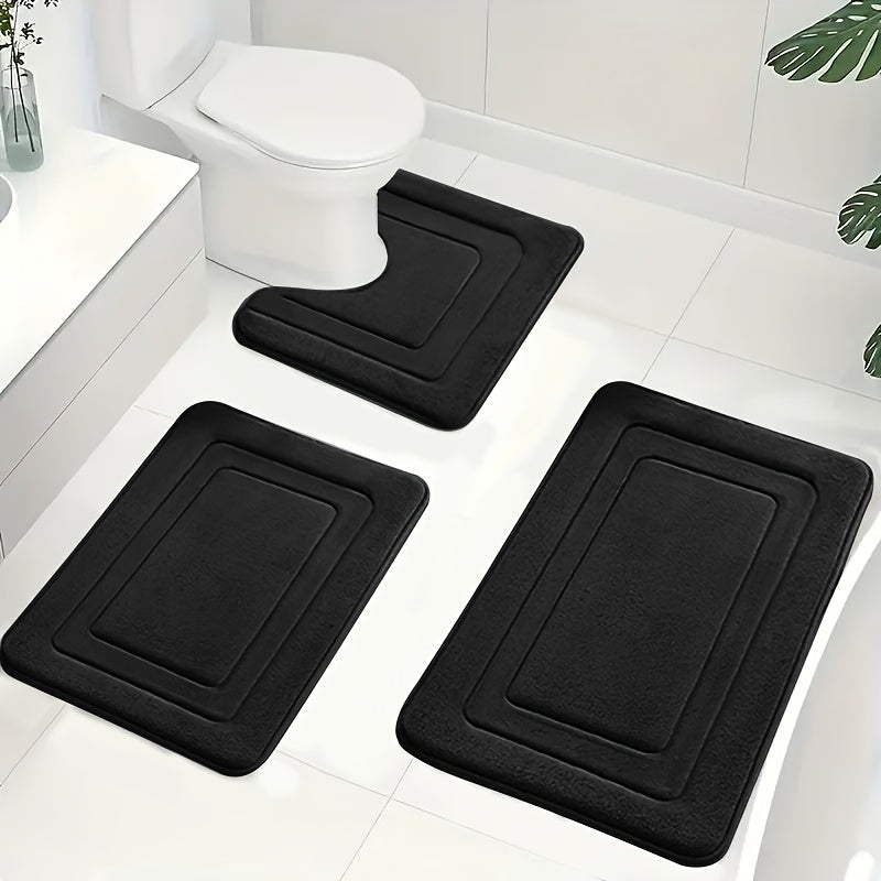 Memory Foam Bath Mat Set Absorbent Non-Slip Bathroom Rug Set with Contour Toilet Mat Machine Washable Microfibre Mats for Bathroom and Toilet